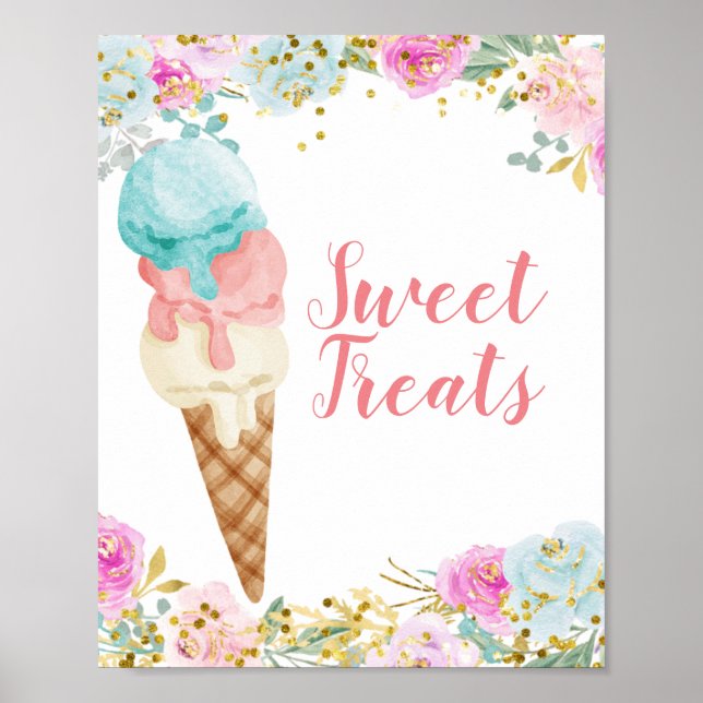 Pastel Ice Cream watercolor Sweet Treats sign (Front)