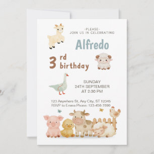 Pastel Illustrated Farm Animals child Birthday Invitation