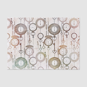 Pastel Illustrated Vintage Pocket Watches Pattern Tissue Paper