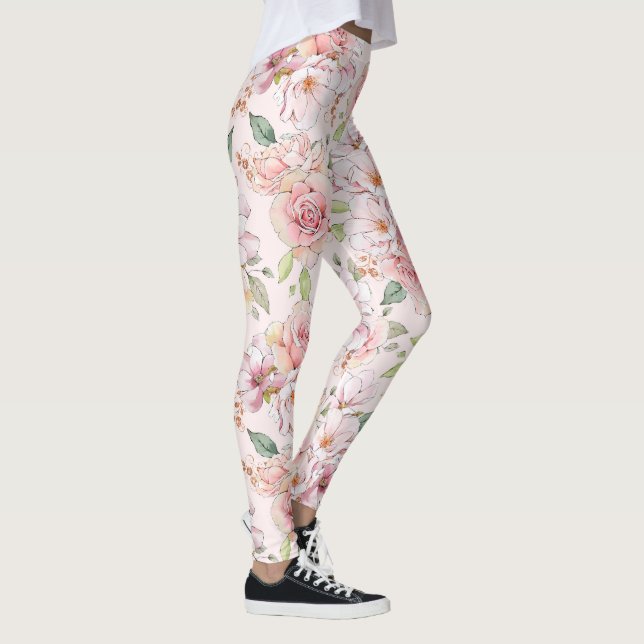 Pastel ink roses pattern leggings (Right)