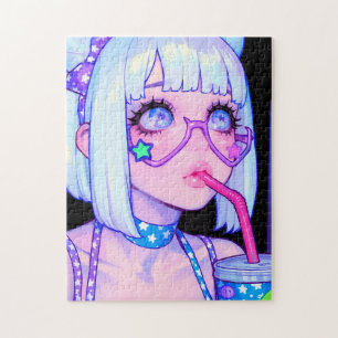 Pastel Internet Girl Star Glasses Jigsaw Puzzle