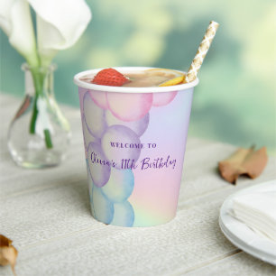 Pastel Iridescent Balloon Arch Birthday Paper Cups