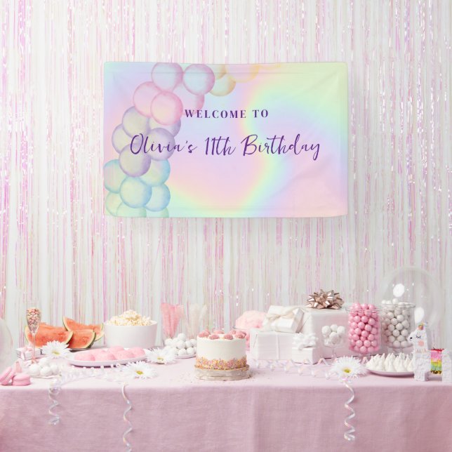 Pastel Iridescent Balloon Arch Birthday Welcome  Banner (Party)