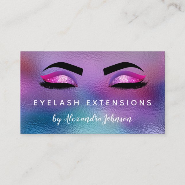 Pastel Iridescent Foil Eyelash Extensions Business Card (Front)