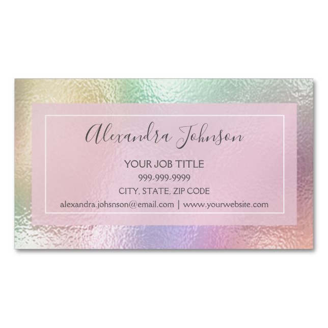 Pastel Iridescent Foil Magnetic Business Card (Front)