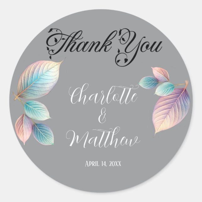 Pastel Iridescent Leaves Wedding Dreamy Pastels Classic Round Sticker (Front)
