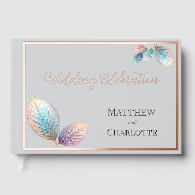 Pastel Iridescent Leaves Wedding Dreamy Pastels Guest Book (Front)