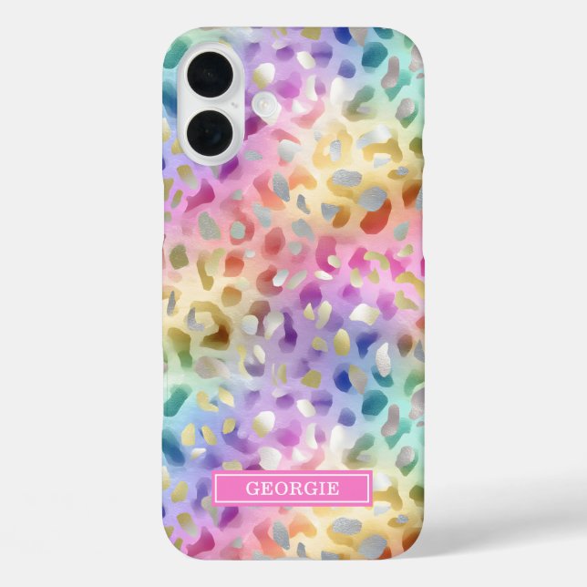 Pastel Iridescent Leopard Print Monogrammed Case-Mate iPhone Case (Back)