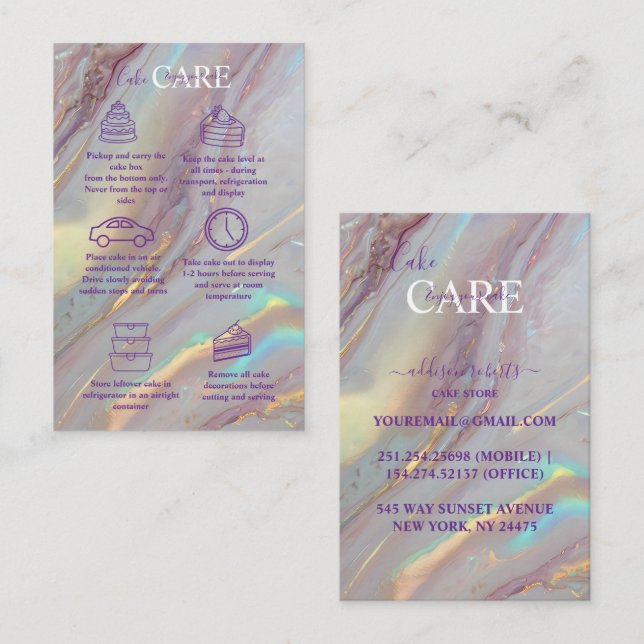 Pastel Iridescent Marble Cake Care  Business Card (Front/Back)