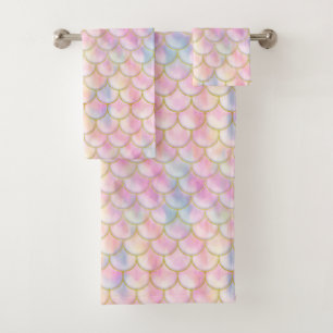Pastel Iridescent Mermaid Scales Pattern Bath Towel Set