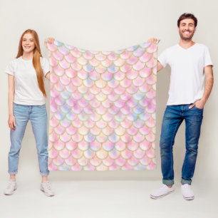 Pastel Iridescent Mermaid Scales Pattern Fleece Blanket