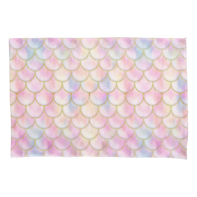 Pastel Iridescent Mermaid Scales Pattern Pillowcase (Front)