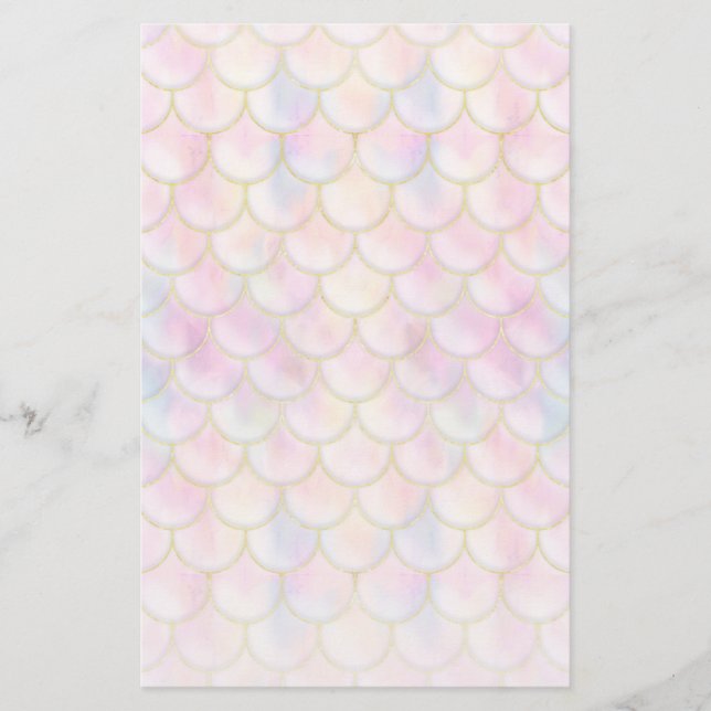 Pastel Iridescent Mermaid Scales Pattern Stationery (Front)