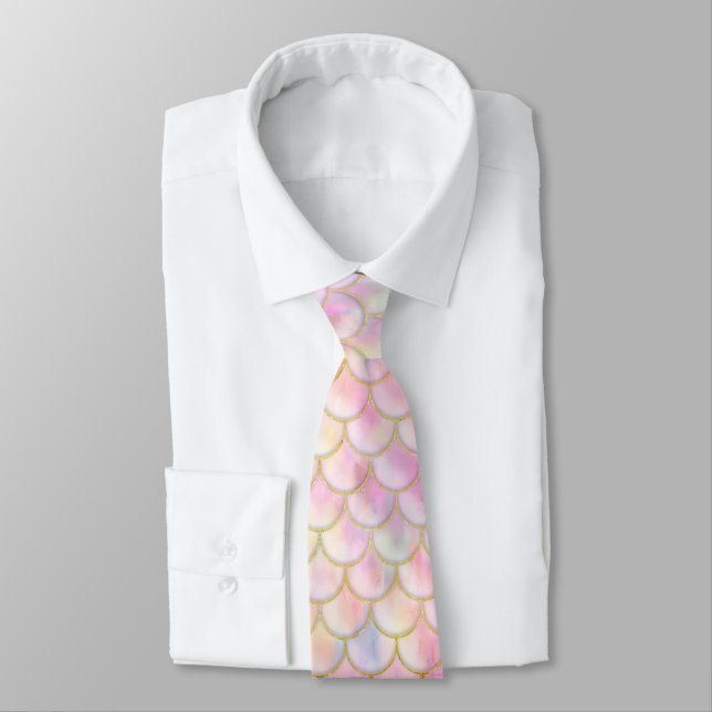 Pastel Iridescent Mermaid Scales Pattern Tie (Tied)