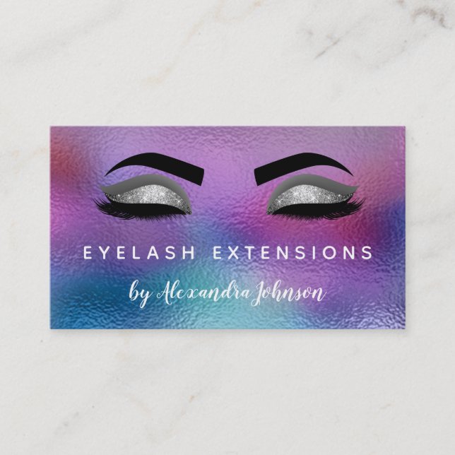 Pastel Iridescent Silver Eyelash Extensions Business Card (Front)