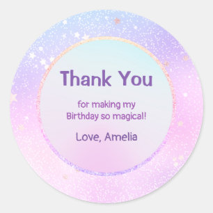 Pastel Iridescent Starry Glitter Galaxy Thank You Classic Round Sticker