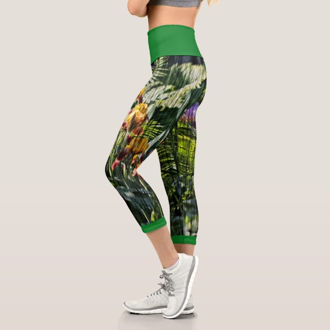 Pastel Iris Flowers Fern Stylised Nature Leggings (Left)