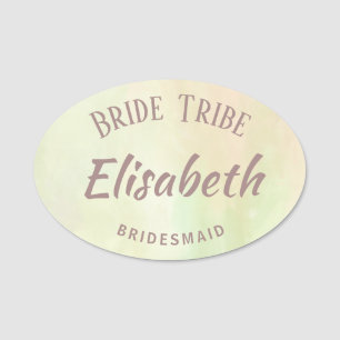 Pastel ivory typography personalised team bride name tag