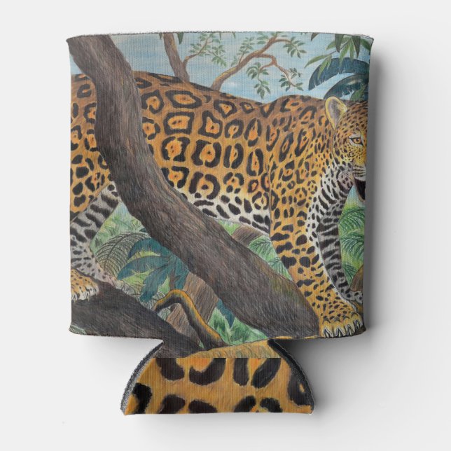Pastel jaguar: jungle drawing. can cooler (Front)