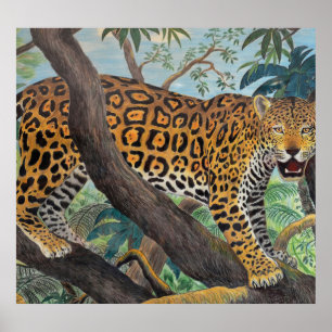 Pastel jaguar: jungle drawing. poster