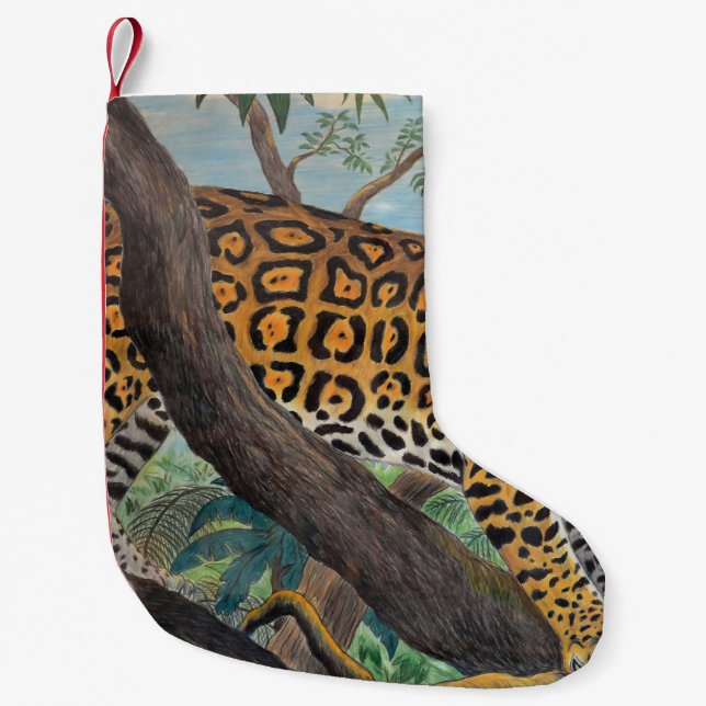 Pastel jaguar: jungle drawing. small christmas stocking (Front)