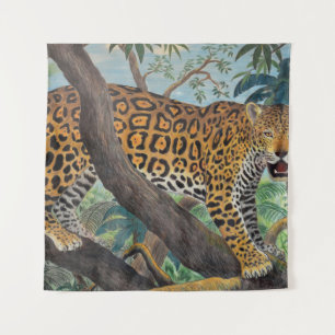 Pastel jaguar: jungle drawing. tapestry