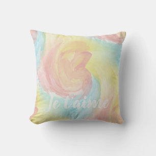Pastel Je Taime Watercolor Swirl Cushion