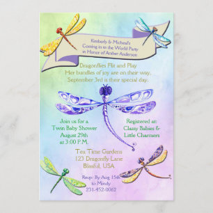Pastel Jewel Tone Dragonfly Baby Shower Invite
