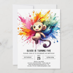 Pastel Joyful Monkey Birthday Invitation
