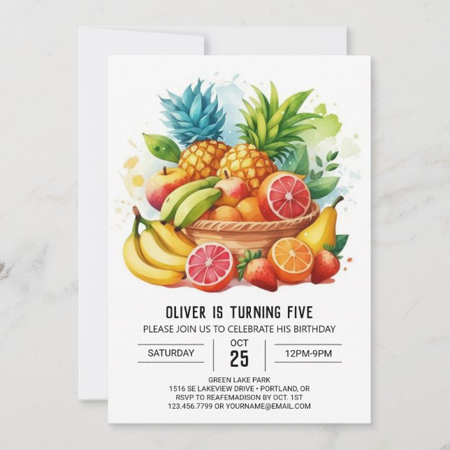 Pastel Juicy Editable Fruits Birthday Invitation (Front)