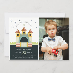 Pastel Jumping Castle Jump Photo Kids Birthday Invitation