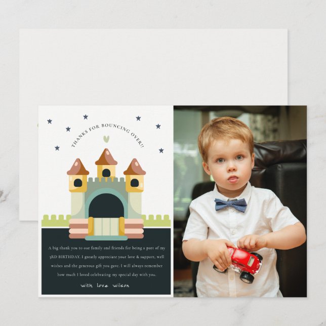 Pastel Jumping Castle Jump Photo Kids Birthday Thank You Card (Front/Back)