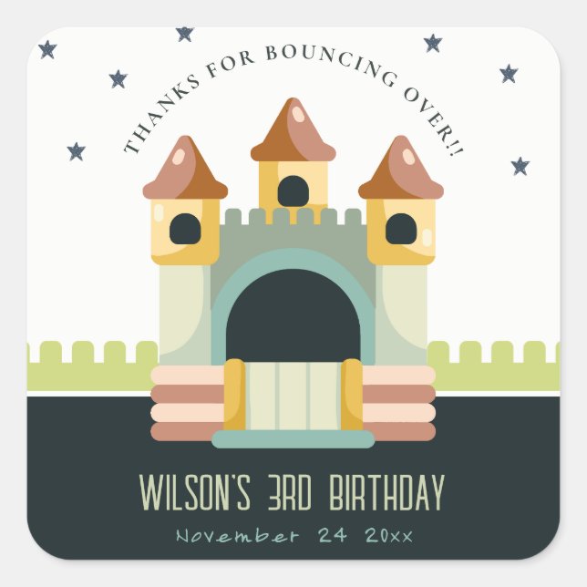 Pastel Jumping Castle Jump & Play Kids Birthday Square Sticker (Front)