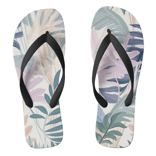 Pastel Jungle Tropical Leaf Leaves Colourful Flip Flops (Footbed)