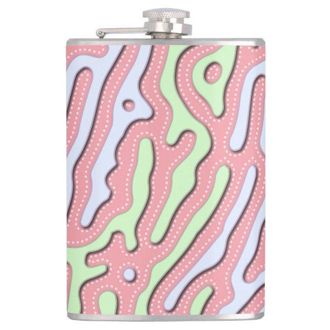 Pastel Kawaii Abstract Colourful Squiggle Design Hip Flask (Front)