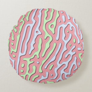 Pastel Kawaii Abstract Colourful Squiggle Design Round Cushion