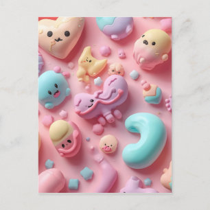 Pastel Kawaii Candy Character Art Postcard