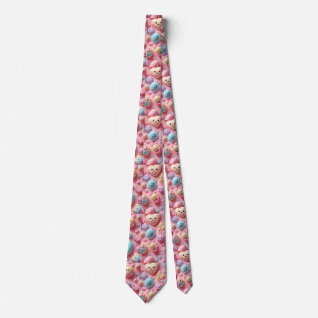 Pastel Kawaii Candy Character Art Tie (Front)
