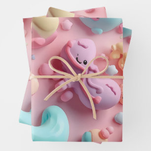 Pastel Kawaii Candy Character Art Wrapping Paper Sheet