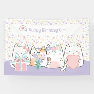 Pastel Kawaii Cat Fiends Greeting Cartoon Doodle Banner