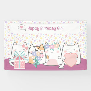 Pastel Kawaii Cat Fiends Greeting Cartoon Doodle Banner