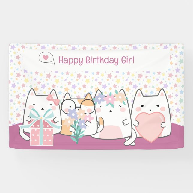 Pastel Kawaii Cat Fiends Greeting Cartoon Doodle  Banner (Horizontal)