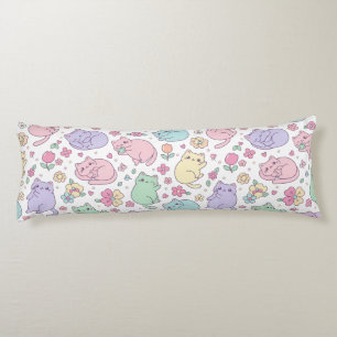 Pastel Kawaii Cats and Flowers Pattern Body Cushion