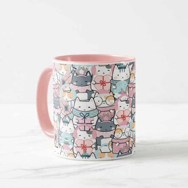 Pastel Kawaii Character Collage Mug (Front Left)