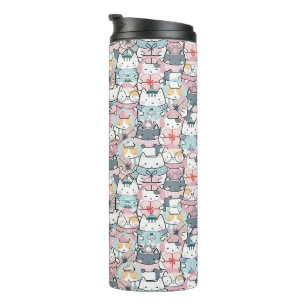 Pastel Kawaii Character Collage Thermal Tumbler