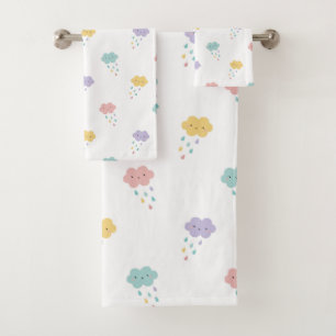 Pastel Kawaii Cloud Pattern Bath Towel Set