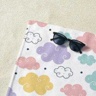 Pastel Kawaii Cloud Pattern Beach Towel
