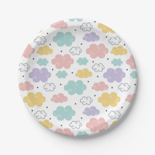 Pastel Kawaii Cloud Pattern Paper Plates