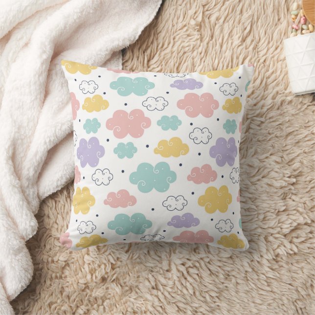 Pastel Kawaii Cloud Pattern Throw Pillow (Blanket)