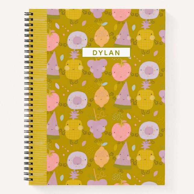 Pastel Kawaii Fruit Pattern Personalised Sketch Notebook (Front)